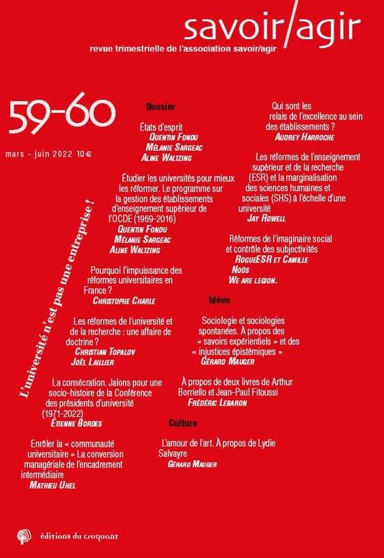 Savoir/Agir N° 59-60 Volume 60
