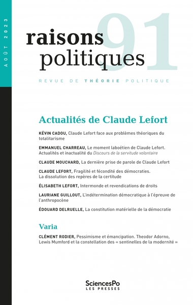 Raisons politiques N° 91, août 2023 Volume 91