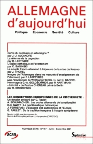 Allemagne d'aujourd'hui N° 157 Volume 2001 - ACAA