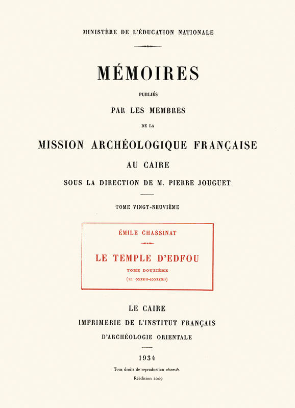 Le temple d'edfou tome douzieme réédition premier édition 19