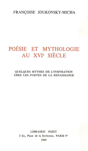 Poésie et mythologie au XVI° siècle