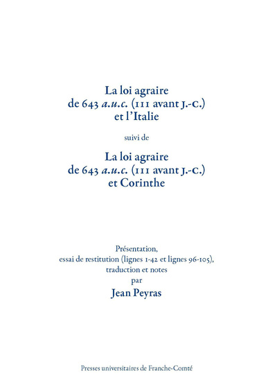 La loi agraire de 643 a.u.c., 111 avant J.-C. et l'Italie