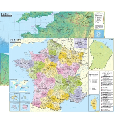 France 1/1.500.000   Carte Administrative Et Physique (Avec Barres Alu, 95 × 67 Cm)