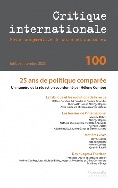 Critique internationale N° 100, juillet-septembre 2023 Volume 100 - Collectif