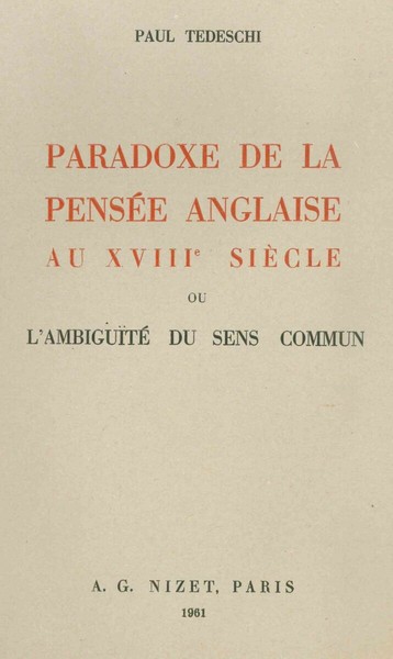 Paradoxe de la pensée anglaise au XVIII° siècle