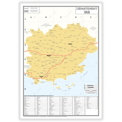 Carte administrative du département du Var - Poster Plastifié 70x100cm