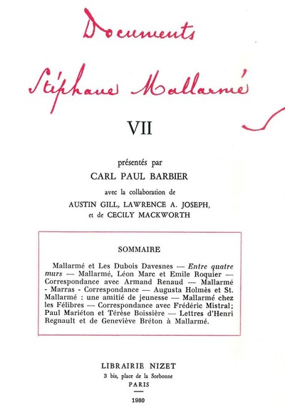 Documents Stéphane Mallarmé VII