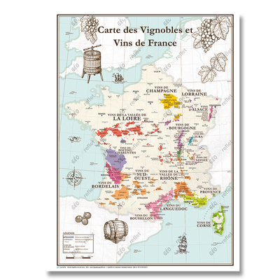 Carte des Vignobles et Vins de France - Affiche 50x70cm