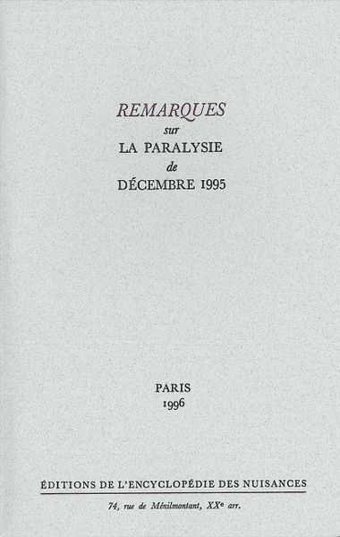 Remarques sur la paralysie de décembre 1995