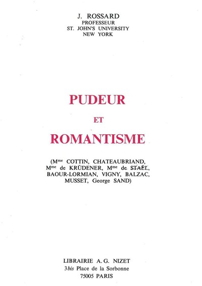 Pudeur et romantisme - Janine Rossard