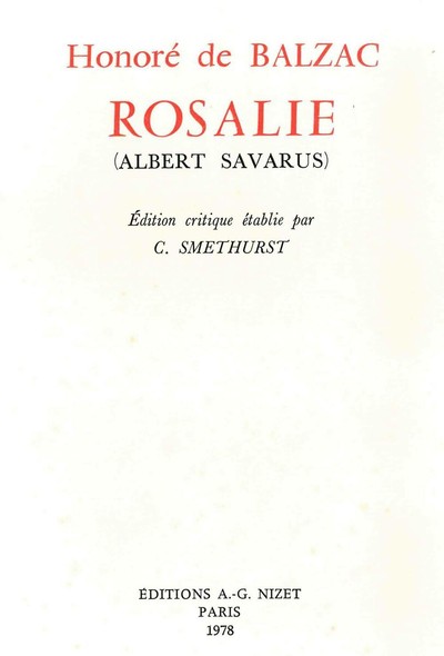 Rosalie (Albert Savarus)