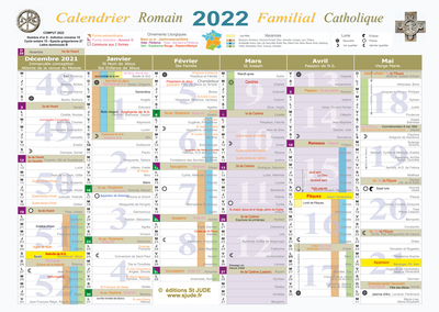 Calendrier familial catholique 2022 classique A4