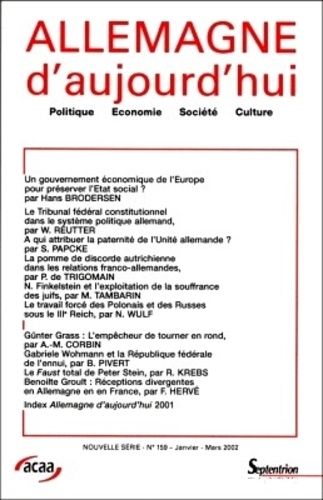 Allemagne d'aujourd'hui N° 159 Janvier-Mars - ACAA