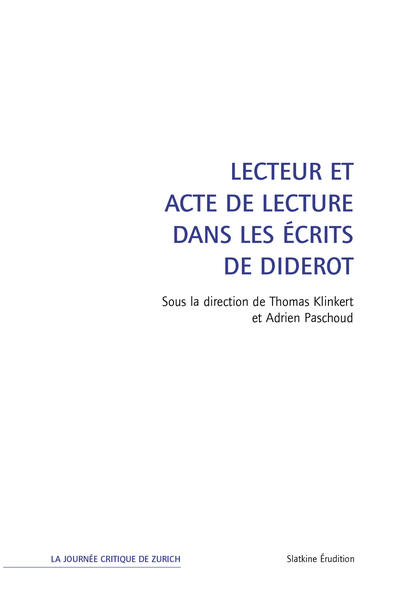 4 - Lecteur et acte de lecture dans les écrits de Diderot - Klinkert Thomas