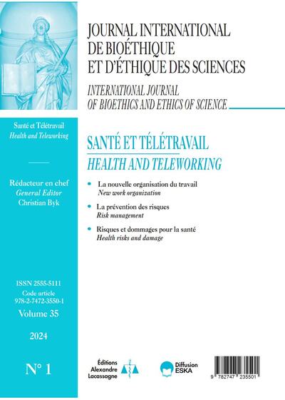 Journal International De Bioéthique Et D'Ethique Des Sciences 1-2024, Santé Et Télétravail