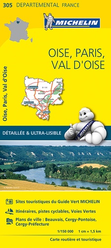 305 - Carte Départemental Michelin Oise, Paris, Val d'Oise