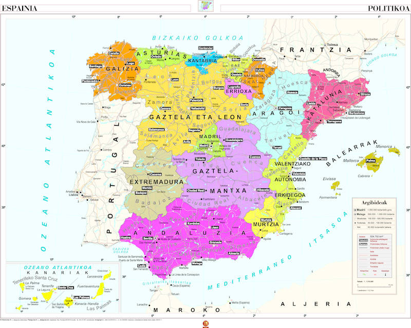 Mapa Murala - Espainia Fisiko Politikoa 121X97