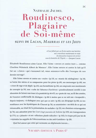 Roudinesco plagiaire de soi-même.