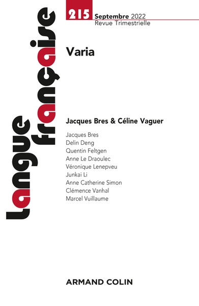 Langue française N° 215, septembre 2022 Volume 2022