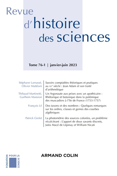 Revue d'histoire des sciences 1/2023