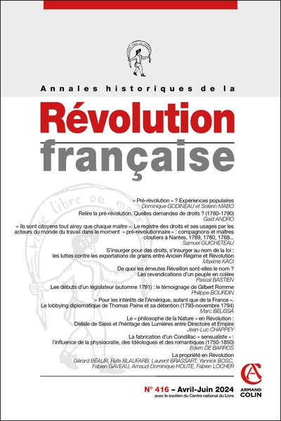 Annales historiques de la Révolution française Nº416 2/2024 - Collectif