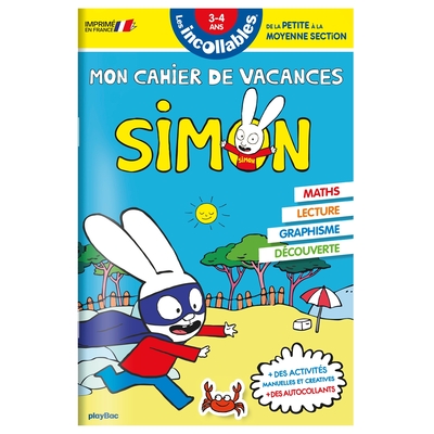 Cahier de vacances 2024 Simon - Les incollables - Petite Section à Moyenne Section - 3/4 ans - Play Bac Éditions