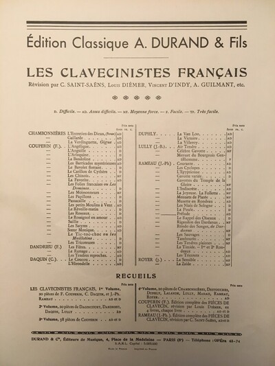 Premier Livre De Pièces De Clavecin, D’Après Le Recueil Paru En 1706