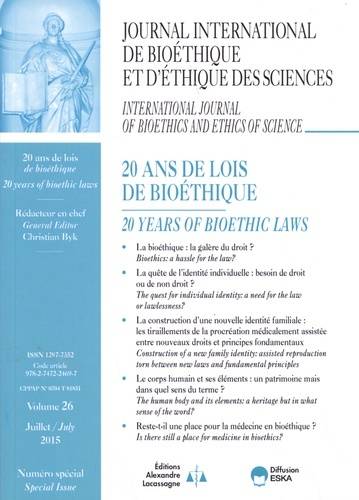 Journal International de Bioéthique Volume 26 N° spécial juillet 2015 Volume 3