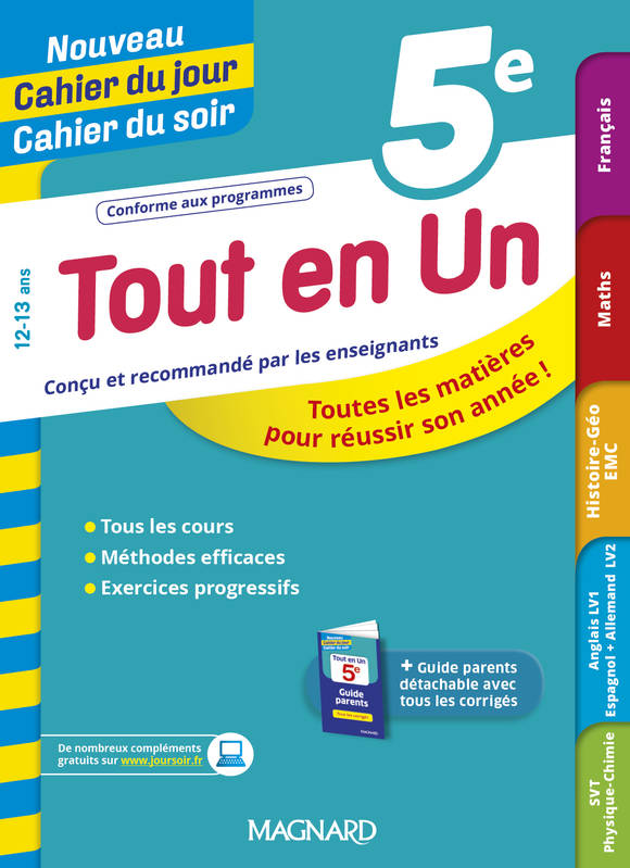 Tout en Un 5e - Leçons, méthodes et exercices - Nouveau Cahier du jour Cahier du soir