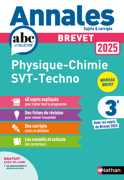 Annales Brevet Physique Chimie - SVT - Techno 2025 - Corrigé