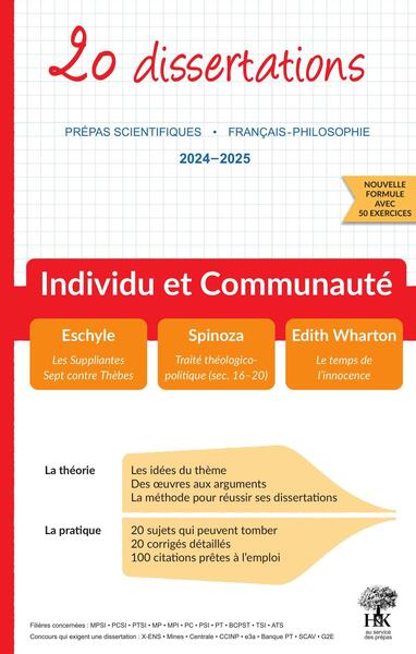 20 dissertations - Prépas scientifiques - Français-philosophie 2024-2025 « Individu et Communauté »