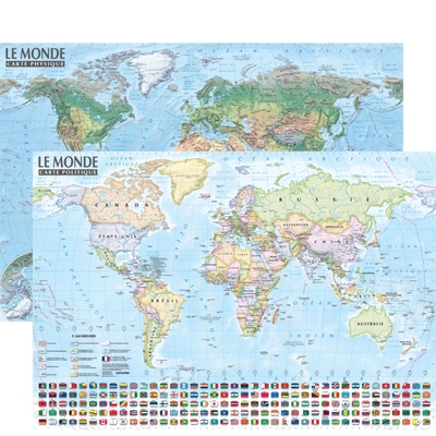 Monde 1/44.000.000   carte politique et physique (sans barres alu, 67 × 47 cm) - Xxx