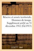 Réserve et armée territoriale. Hommes de troupe. Supplément arrêté au 31 décembre 1912