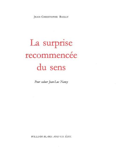 La surprise recommencée du sens - Jean-Christophe BAILLY