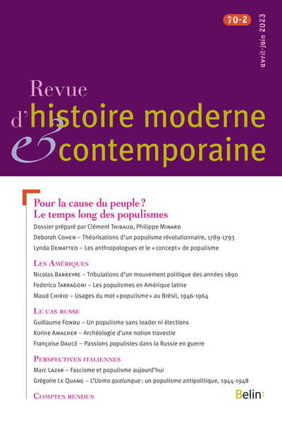 Revue d'histoire moderne et contemporaine N° 2/2023 Volume 70