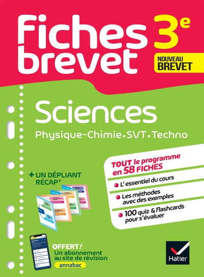 Fiches brevet - Sciences 3e (Physique-Chimie, SVT, Technologie) Brevet 2025