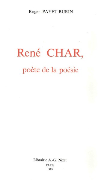 René Char, poète de la poésie