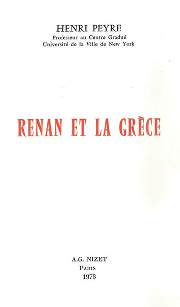 Renan et la Grèce - Henri Peyre