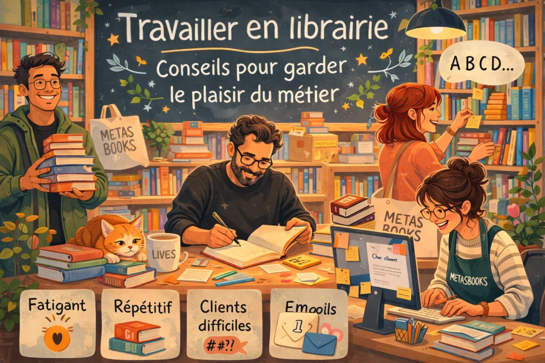 Illustration: Travailler en librairie : conseils pour garder le plaisir du métier | MetasBooks